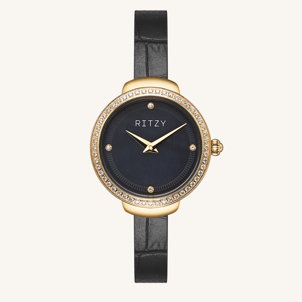 RZ2024070110-2 OEM/ODM Women’s Watch | Crystal Bezel, Leather Strap | China Manufacturer
