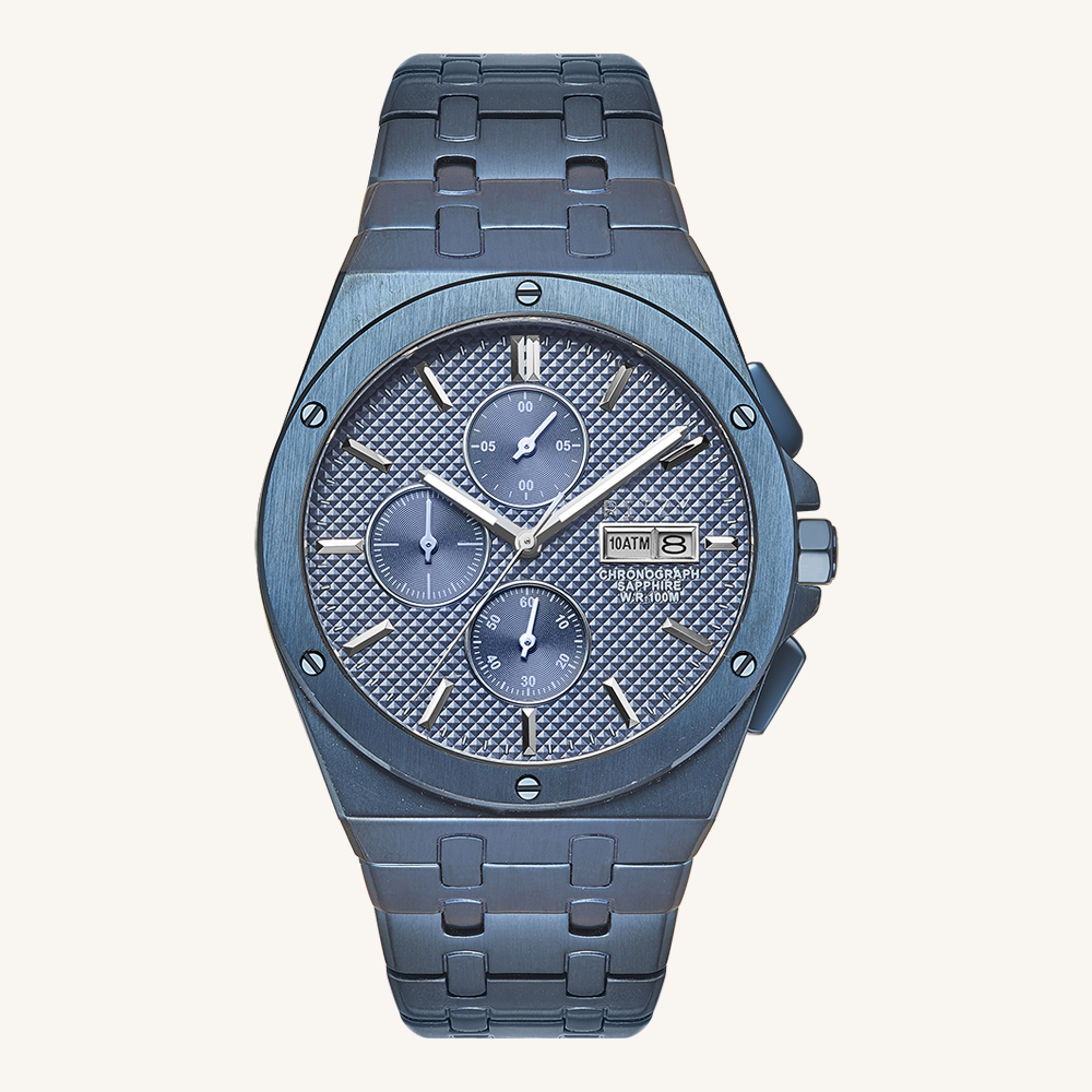 RZ2025122206 OEM/ODM Men’s Integrated Watch | 316L SS, Blue Dial, Chrono | China Manufacturer