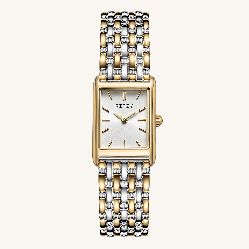 RZ2025031005-2 Custom Logo Two-Tone Rectangular Women’s Watch | Chinese OEM Watch Factory