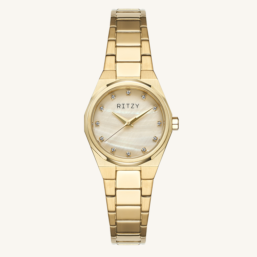 RZ2025040111 BSCI & ISO Certified Chinese Watch Factory | Custom Logo Polygon Bezel Women’s Watch with Mother of Pearl Dial & Crystal Indices