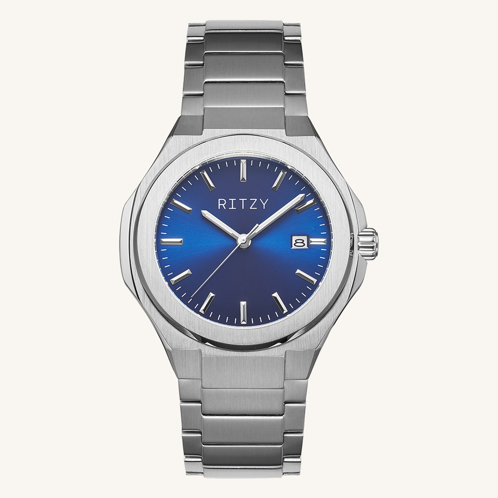 RZ2025041504 BSCI & ISO Certified Chinese Watch Factory | Custom Logo Men’s Sport Watch with Multi-Faceted Bezel, Date Function & Brushed Stainless Steel Bracelet