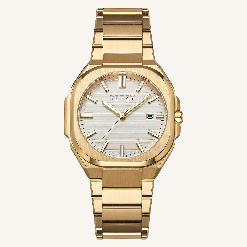 RZ2025041511 BSCI & ISO Certified Chinese Watch Factory | Custom Logo Men’s Modern Cushion Case Watch with Embossed Dial, Date Function & Integrated Link Bracelet
