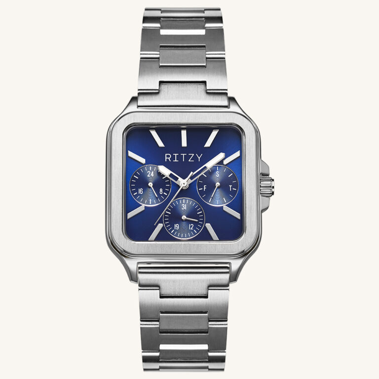 RZ2025042408 Custom Logo Men’s Tank Style Multi-Function Chronograph Watch with Square Case, 3 Sub-Dials & Brushed Stainless Steel Bracelet
